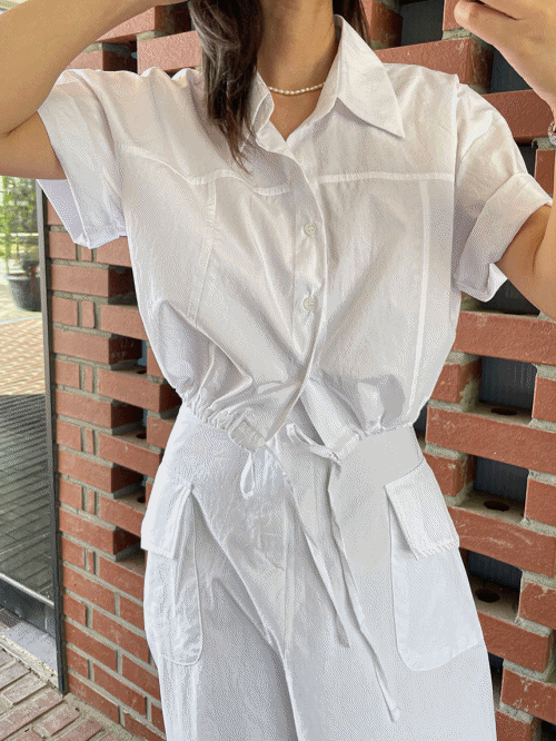 트리밍 여성 여자 여름 스트링 숏 반팔 셔츠 크롭 남방
